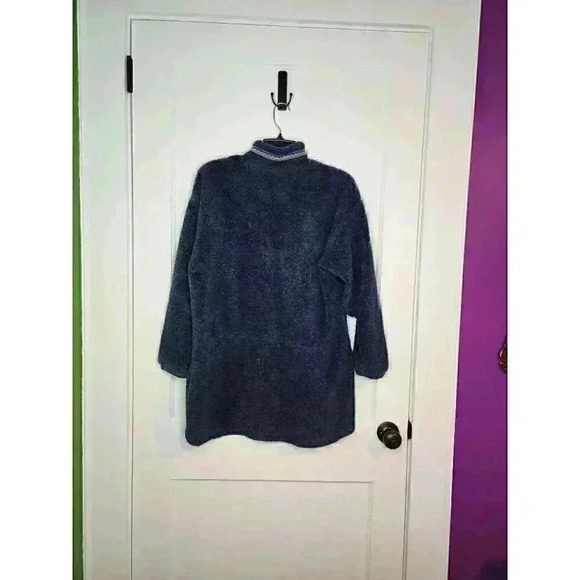 Women's Size Medium Vintage USA Made Columbia Deep Pile Blue Navy Fleece Jacket - Picture 2 of 6